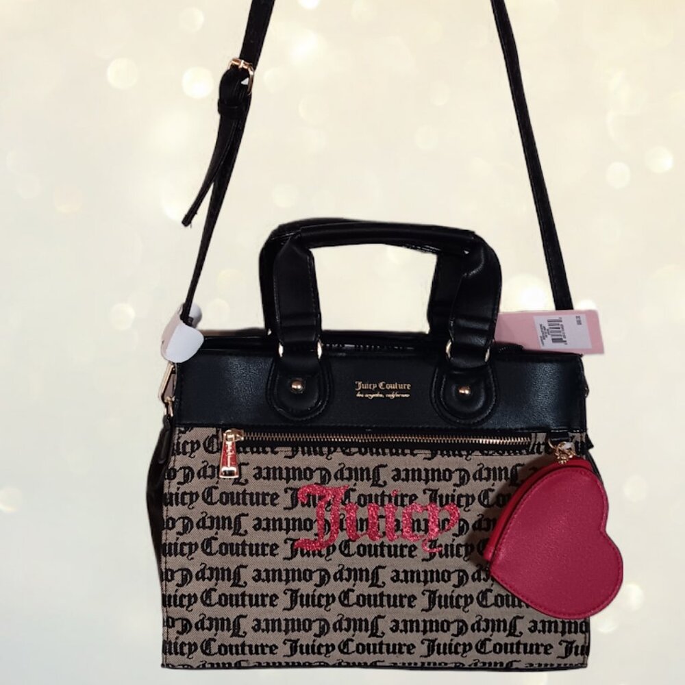Juicy Couture Gothic Popout Heart Satchel + Zip Heart Dangle Coin Pouch Red